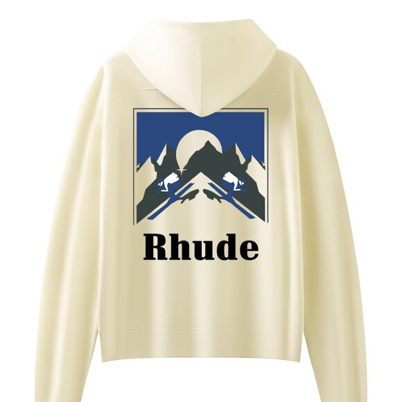 Rhude Beige Ski & Mountain Graphic Print Hoodie - Picture 1 of 8